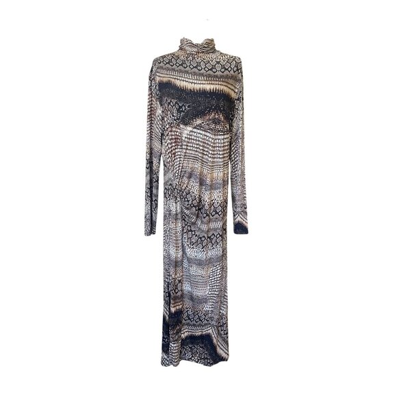 Reiss Long Sleeve Animal Print Maxi Dress XL NWT Draped Statement Cocktail Work - Picture 4 of 14